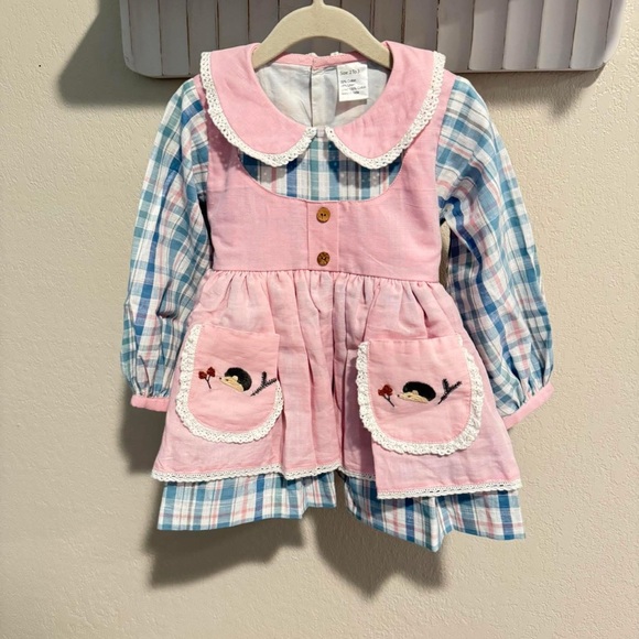 Pink and Blue Plaid Kids Dress